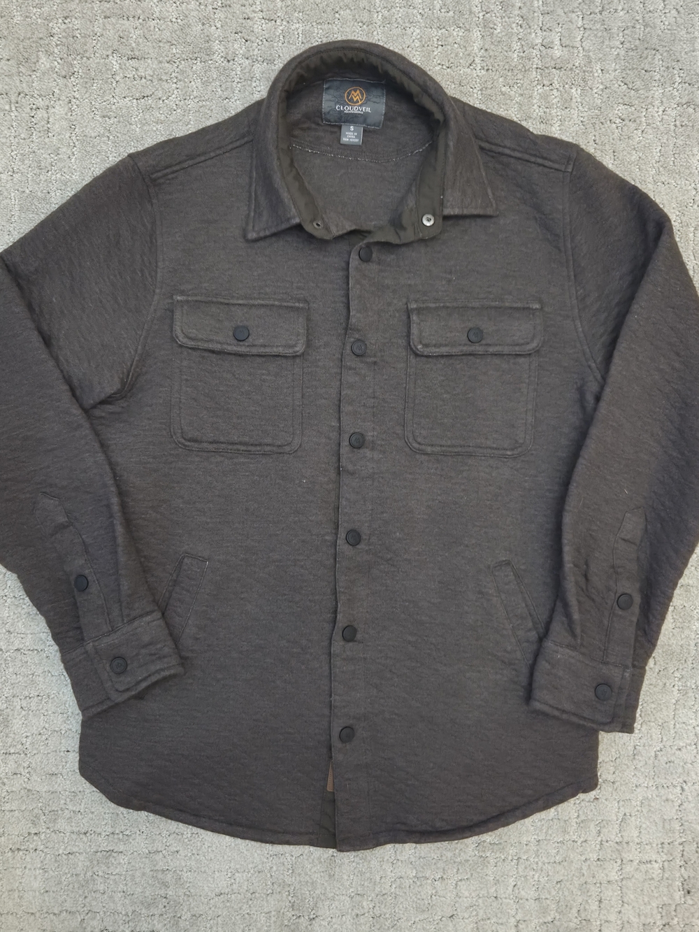 Cloudveil Mountainworks Snap Shirt Jacket Mens Size Small Brown Thermal Knit